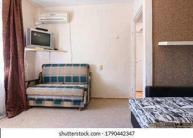 Anapa, Russia - June 25, 2020: Poor Room Interior With Outdated Old Interior