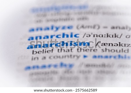 Anarchism word in a dictionary. Selective focus, close up