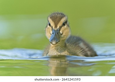 Anas Platyrhynchos aka wild or mallard duck little baby. Nature of Czech republic..