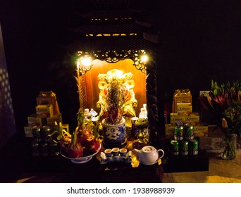 Ancestor Worship Tradition, God Of Wealth To The Peace, Good Health, Good Luck In Vietnam, January, 2021