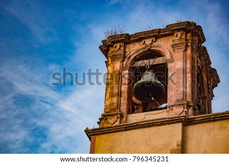 Ancestral bell tower and bell in old church