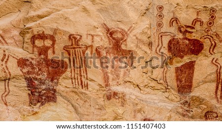 Ancestral Puebloan or Anasazi pictographs of strange anthropomorph figures, often referred to as 