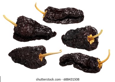 Ancho Mulato - Dark Dried Poblano Chile Peppers, Whole. Clipping Path For Each Pod