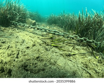 Anchor chain on the bottom. Mediterranean Sea. Near Marmaris, Turkey