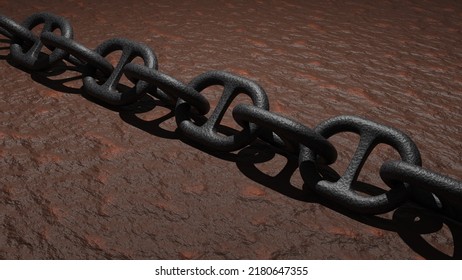 Anchor Chain Of A Ship Placed On A Rusted Iron Plate