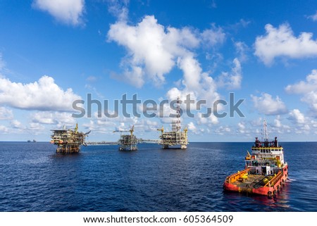 Anchor handling tug boat at oil field
