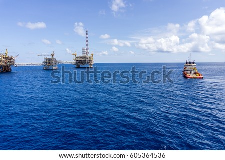 Anchor handling tug boat at oil field
