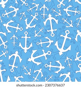 Anchor ship pattern seamless. Vector background. Baby fabric texture. Summer sea beach waves pattern.