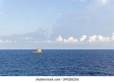 Anchor Tug Boat Steaming At Oilfield Malaysia