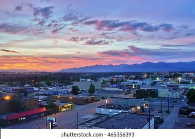 ANCHORAGE, AK -25 JULY 2016- View of the Downtown Anchorage skyline in Alaska at sunset.