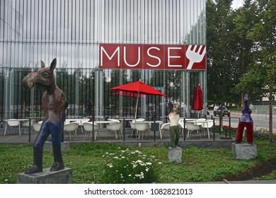 Anchorage, Alaska / United States - July 24, 2017: Sculpture Garden Outside Of The Anchorage Museum Cafe.