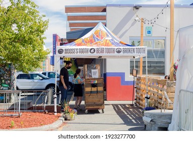 Anchorage, Alaska, United States – July 23, 2020: A View Of Restaurant Employees Wearing Face Masks At Bear Tooth Theatrepub, A Local Theater And Bar In Downtown Anchorage; As Seen In Summer Of 2020.