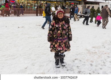 Anchorage, Alaska / USA - March 2 2018: Alaskan Native At Iditarod 2018