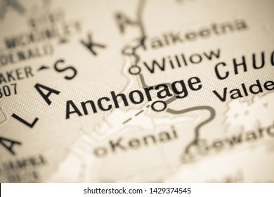 Anchorage, Alaska. USA On A Map