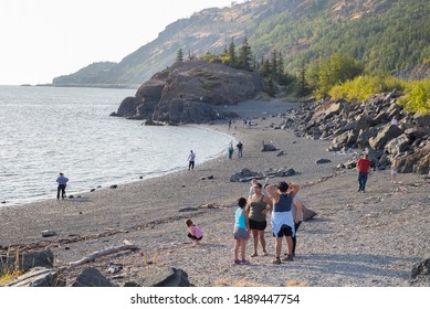 Anchorage, Alaska/United States – 08/11/2019: A View Of Locals And Tourists At Beluga Point In Anchorage On A Summer Day.