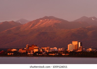 Anchorage downtown skyline during sunset