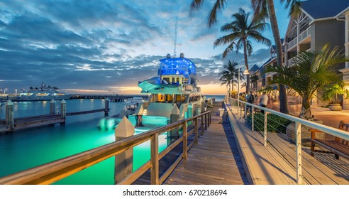 Anchored Yacht In Key West Port, Florida.