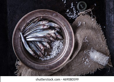 Anchovy Fresh Marine Fish.Appetizer. selective focus. - Shutterstock ID 469080599