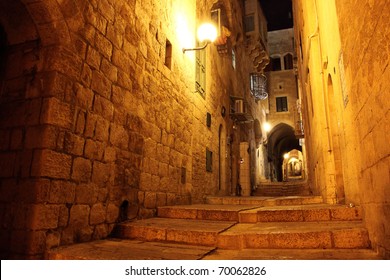 Ancient Alley in Jewish Quarter ay Night, The Old City Jerusalem