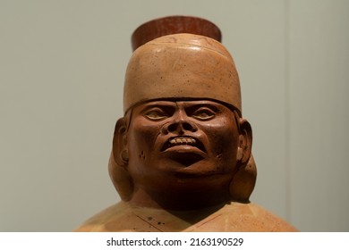 Ancient Andean Moche Culture Male Head Ceramic Sculpture