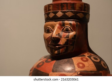 Ancient Andean Wari Culture Humanoid Painted Pottery Jar