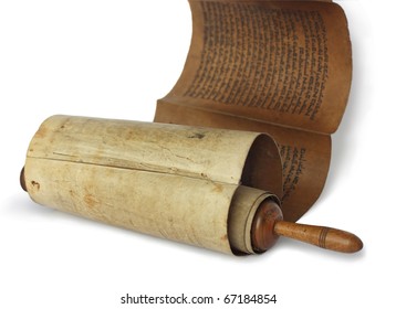 Ancient Antique Scroll On White Background, Israel