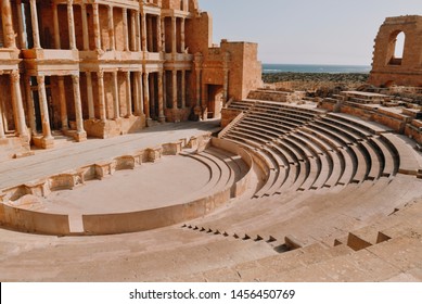 Ancient archaeological site. Ruins of the city of Sabratha, ancient "three cities" of Roman Tripolis, Libya. A UNESCO World Heritage Site since 1982. 