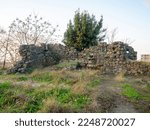 Ancient architecture. Remains of an old castle. Fortification building. Sights of Georgia. Temple of Tamara. Part of an ancient wall. Masonry. Remains of the fortress