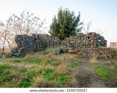 Ancient architecture. Remains of an old castle. Fortification building. Sights of Georgia. Temple of Tamara. Part of an ancient wall. Masonry. Remains of the fortress
