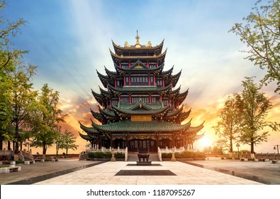 Ancient Architecture Temple Pagoda In The Park, Chongqing, China