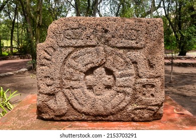 Ancient Aztec Stone Carving Artifact With Patterns, Teotihuacán, Mexico