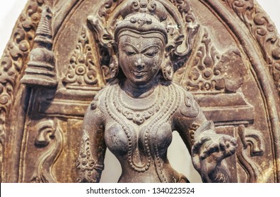 Ancient Basalt Stone Sculpture Of Indian God Tara From Tenth Century Common Era