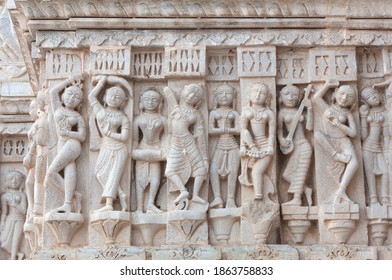 Ancient bas-relief with Apsaras at famous ancient Jagdish Temple in Udaipur, Rajasthan, India. It has been in continuous worship since 1651.