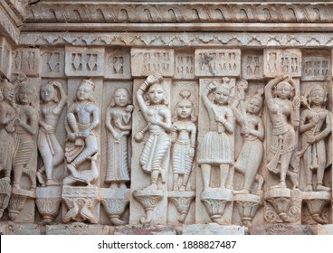 Ancient bas-relief with Apsaras at famous ancient Jagdish Temple in Udaipur, Rajasthan, India. It has been in continuous worship since 1651.