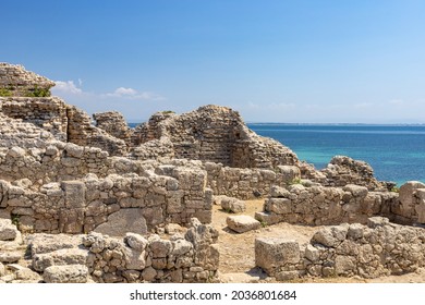 the ancient baths in the archaeological area of Tharros in Protected marine area of the Sinis Peninsula, San Giovanni in Sinis, Cabras, Oristano, Sardinia, Italy