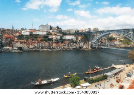 Similar – Blonde woman looks at bridge in Porto