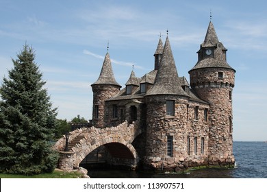 Ancient Boldt Stone Castle With Moat And Bridge