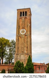 Ancient Brick Clock Tower On The Island Of Murano, Venice