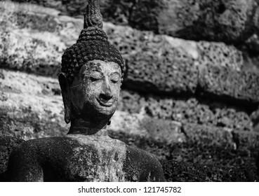 An Ancient Buddha Image In Thailand (black And White)