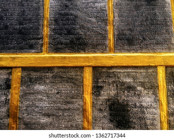 An Ancient Buddhist Text In Sanskrit Etched Into A Stone Tablet At Swayambhunath