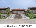 Ancient buildings under the blue sky at the head of Pujiang River in Songjiang District, Shanghai