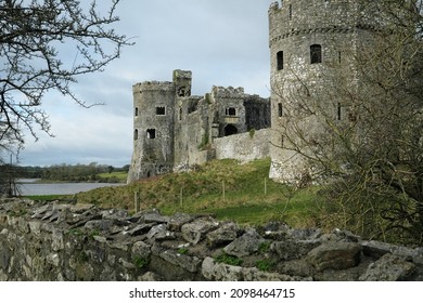 The Ancient Castle Ruin At The Pembrokeshire Village Of Carew In West Wales, UK.