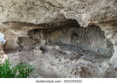Ancient cave cell of Inkerman Cave Monastery. Monks of VIII-IX AD used natural caves to hide from pagans and live religious life quietly. They founded church that still exist. Shot in Inkerman, Crimea
