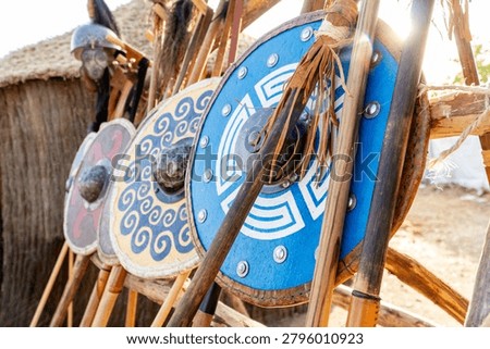 Ancient celtic and viking warrior shields and spears by tribal house