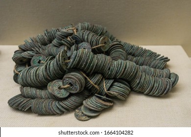 Ancient Chinese Currency, String Of Copper Coins.