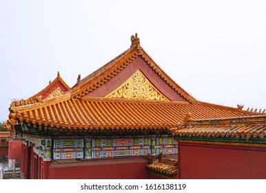 Ancient Chinese Royal Palace Roof Details. Ancient Chinese Architecture. Beijing Forbidden City.