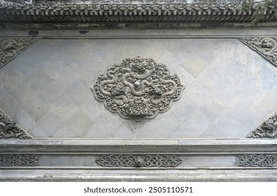 ancient Chinese stone dragon sculpture on the wall in Summer Palace in Beijing - Powered by Shutterstock