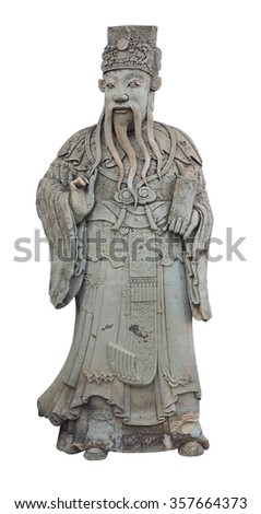ancient chinese stone sculpture doll, isolated on white