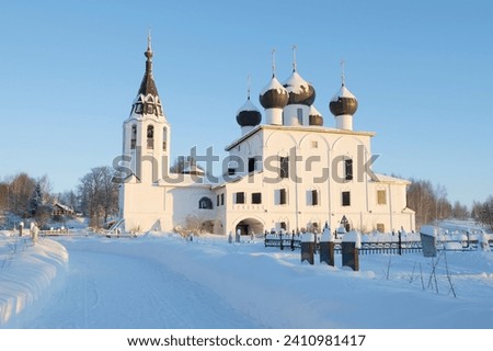 The ancient Church of the Epiphany in the village of Khopylevo (the birthplace of the Russian naval commander F. Ushakov) on a January morning. Yaroslavl region, Russia