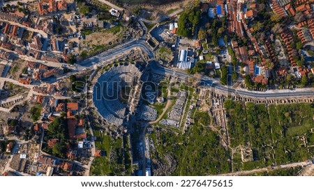 ancient city landscape. Ancient city view with drone in antalya side by the sea